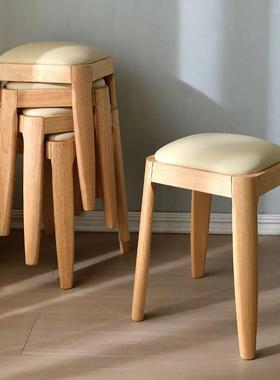 0YFJ八角凳实木凳子家用客厅餐桌备用椅子轻奢软包方凳现代简约化