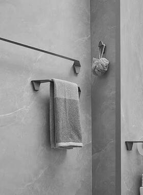 拉丝枪灰色毛巾架卫生间浴巾架轻奢毛巾杆酒店浴室挂件套装四件套