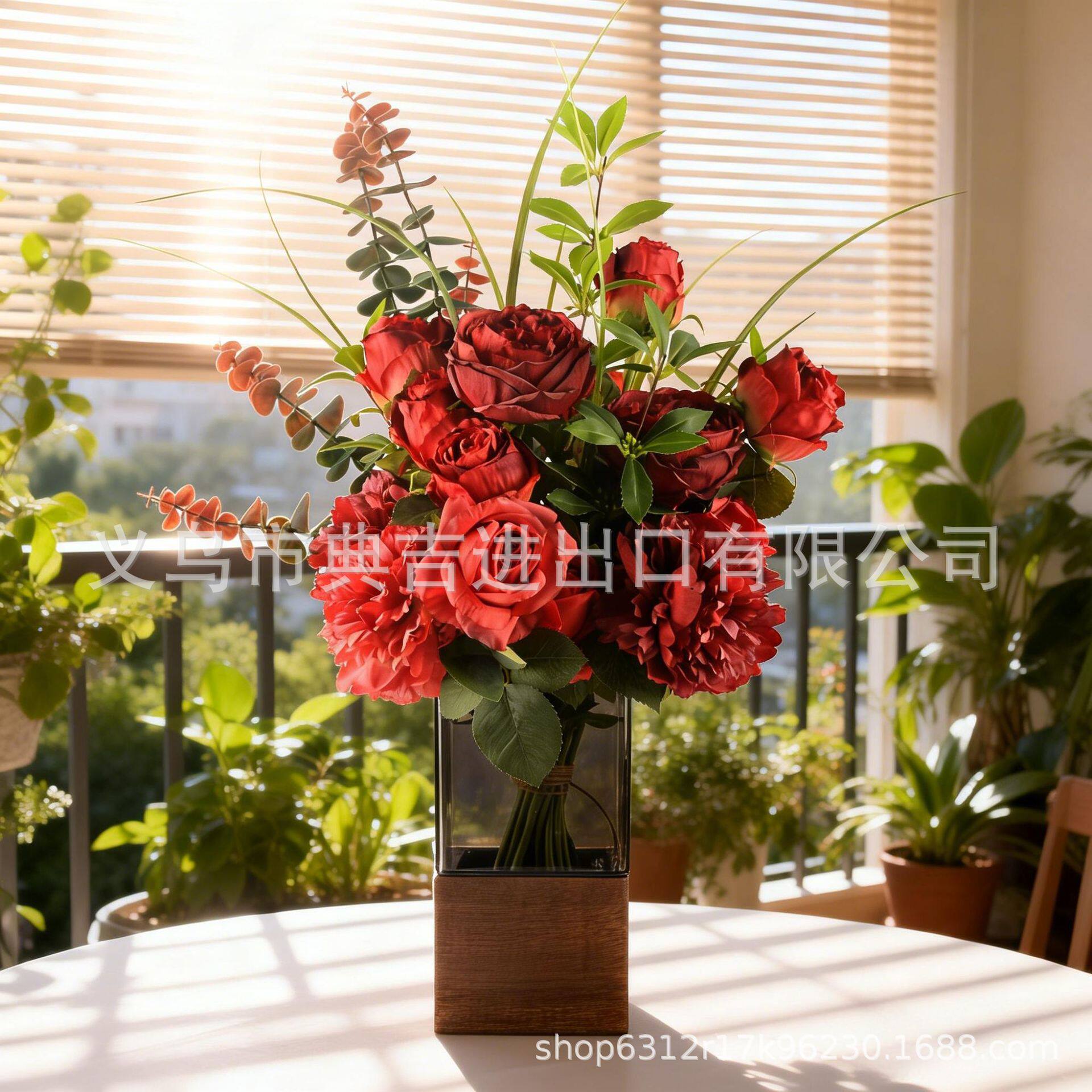 带木托花瓶高透仿玻璃防摔仿真透明花瓶加厚圆形方形桌面摆件代发