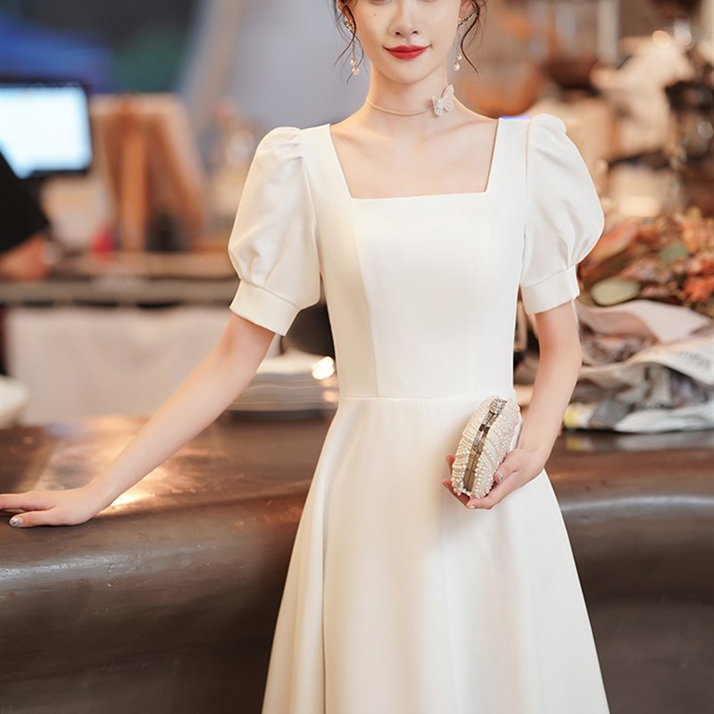 法式白色简约连衣裙2024夏季短袖领证小白裙登记礼服裙成人礼初恋
