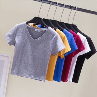 夏天背带裤里面穿的衣服女百搭短款t恤搭配高腰裤牛仔裤裙子上衣