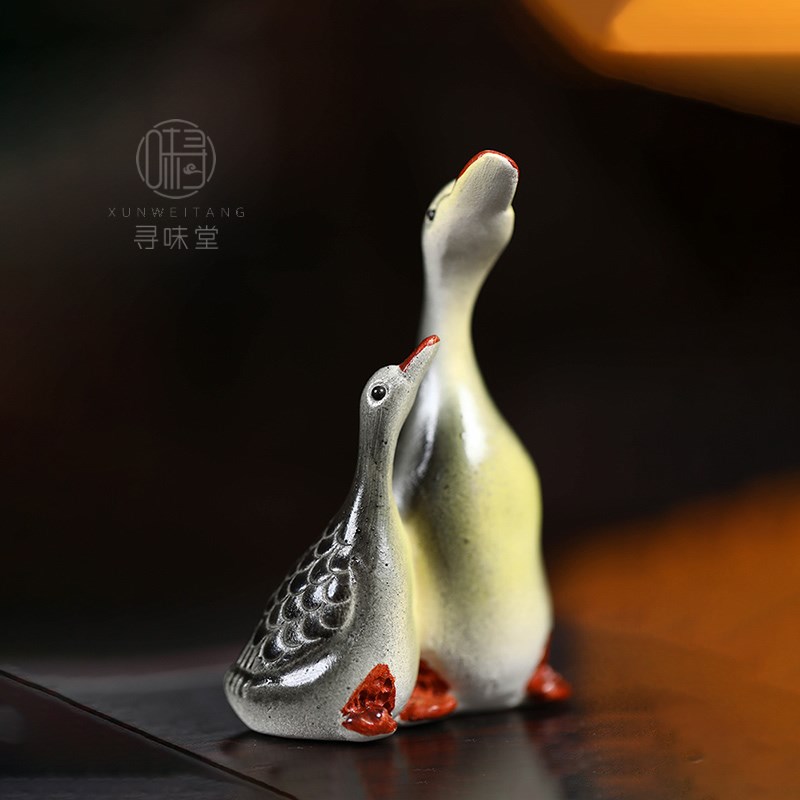 宜兴紫砂变色天鹅原矿手工茶宠小摆件可养趣味茶玩茶盘饰品茶具