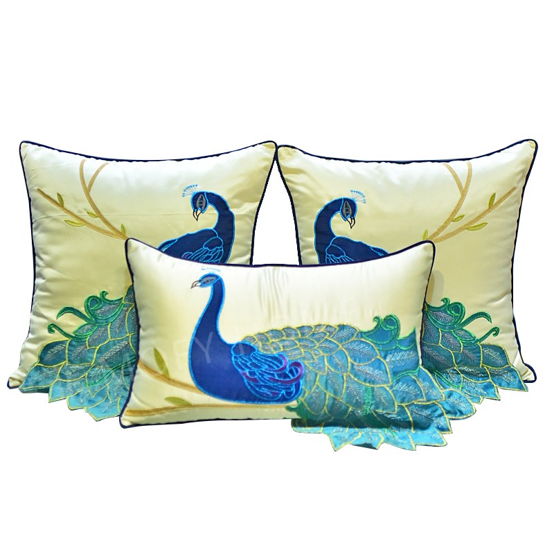 客厅沙发靠垫新中式轻奢床头孔雀抱枕腰枕靠枕车用靠背垫高档含芯