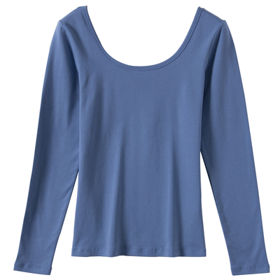 黑色低领t恤女长袖春秋冬纯棉u领内搭修身洋气加绒加厚德绒打底衫