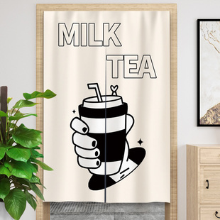 奶茶店门帘logo定制厨房布帘子操作间布艺遮挡帘半帘免打孔隔断帘