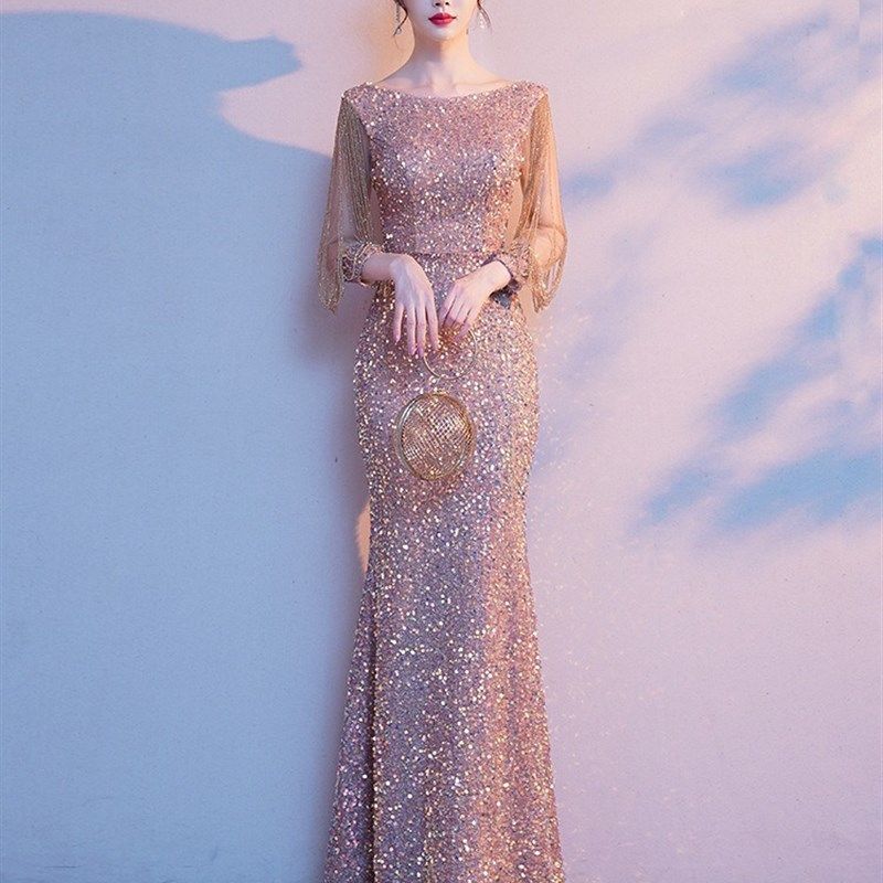 晚礼服女2024新款亮片气质轻奢小众高端鱼尾敬酒服高级感主持人裙,女装/女士精品,礼服/晚装,淘宝优惠券,粉丝福利购,淘宝优惠卷