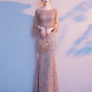晚礼服女2024新款亮片气质轻奢小众高端鱼尾敬酒服高级感主持人裙