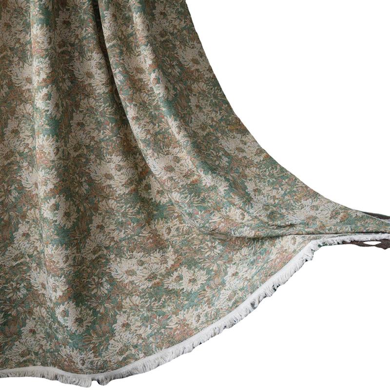 波西米亚复古窗帘绿色油画花朵咖啡美式乡村飘窗窗帘免打孔半遮光