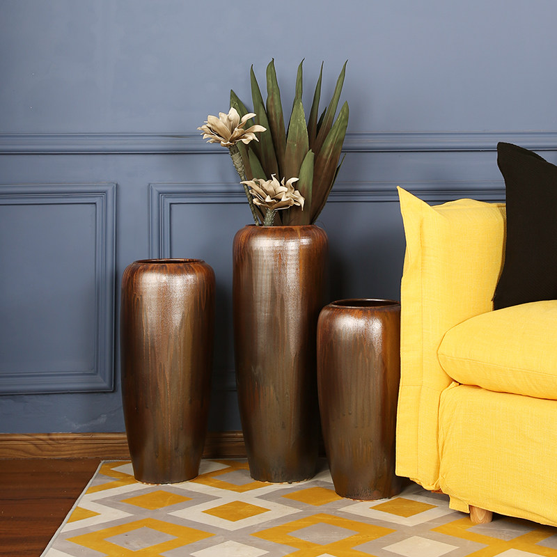 复古陶罐景德镇陶瓷落地大花瓶客厅酒店餐厅插花干花瓷器中式摆件