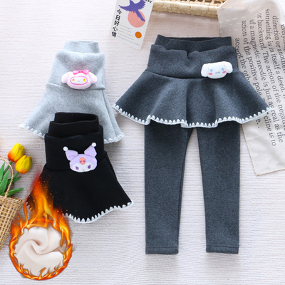 女童纯棉加绒一体绒裙裤冬季新款儿童套装女孩宝宝加厚假两件长裤