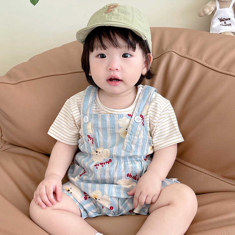 新款夏季女婴儿短袖背带短裤套装套装