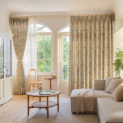 卧室窗帘挂钩式田园风2023年新款客厅美式全遮光布飘窗儿童房女gr