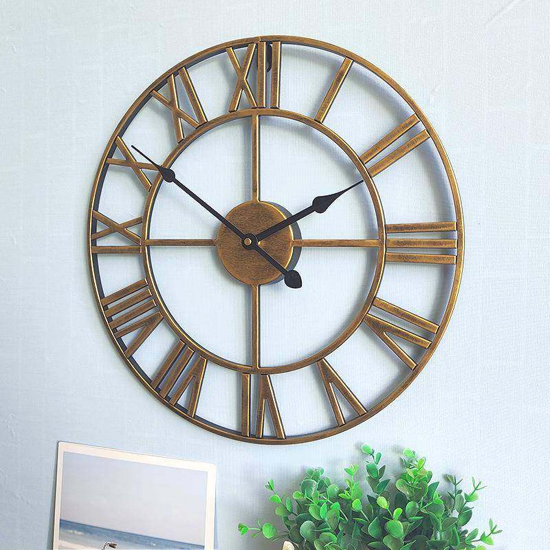 家用复古客厅铁艺挂钟北欧装饰时钟圆形罗马静音钟表