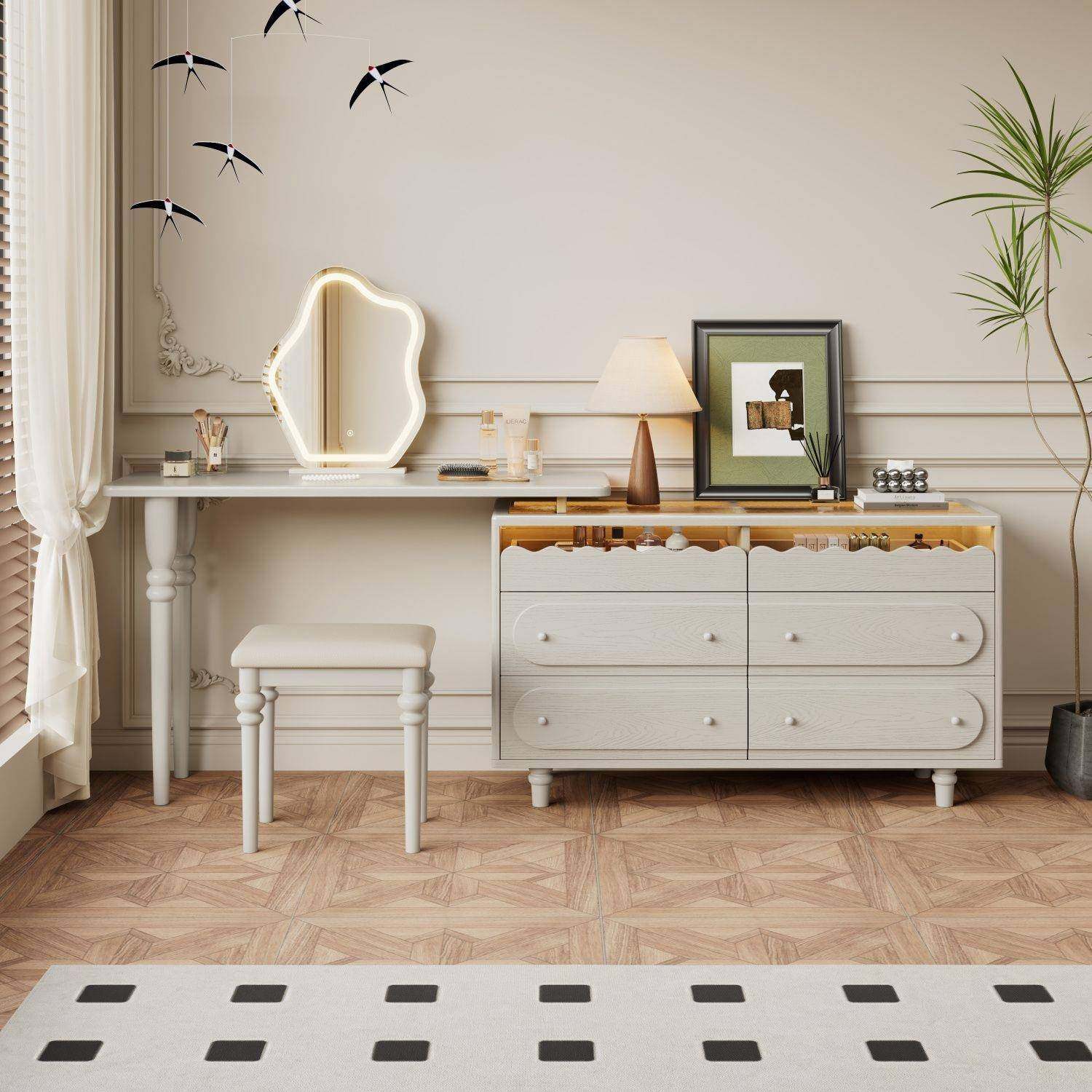 2025新款法式田园实木梳妆台带柜可伸缩中古风卧室收纳二合一,收纳整理,烫衣板及配件,淘宝优惠券,粉丝福利购,淘宝优惠卷