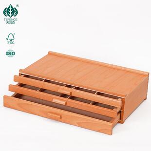 木制三层重彩油画棒彩铅收纳盒画笔蜡笔盒素描铅笔实木多层收纳箱