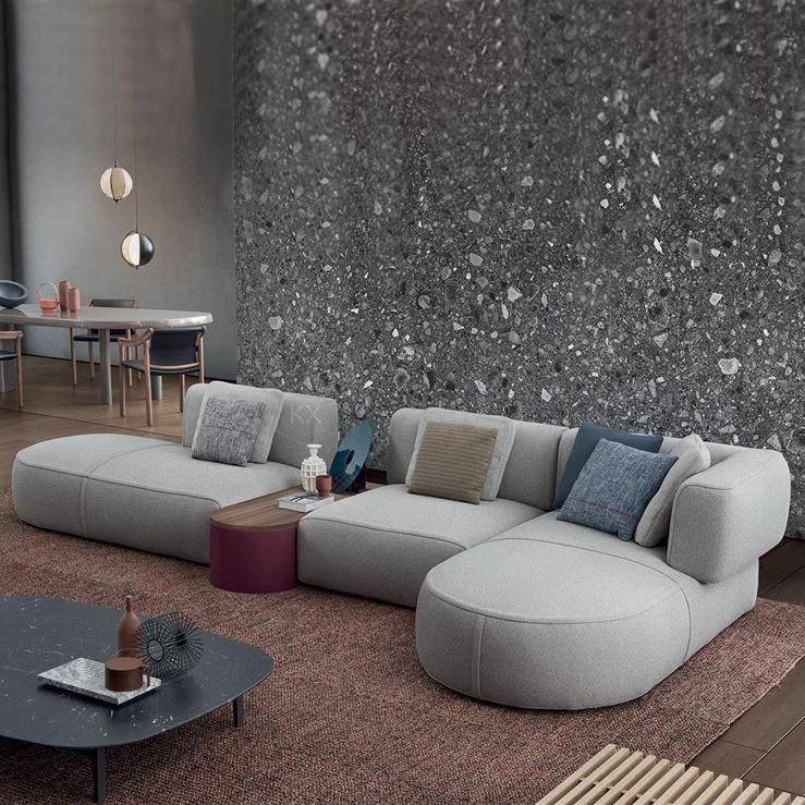 简约现代轻奢北欧三人位极简客厅设计师样板间布艺L型组合沙发