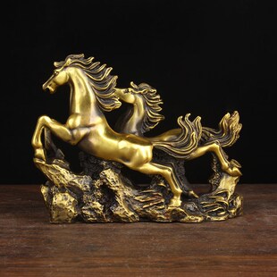 铜双马奔腾摆件 铜生肖马摆件 铜马摆件 铜马到成功摆件