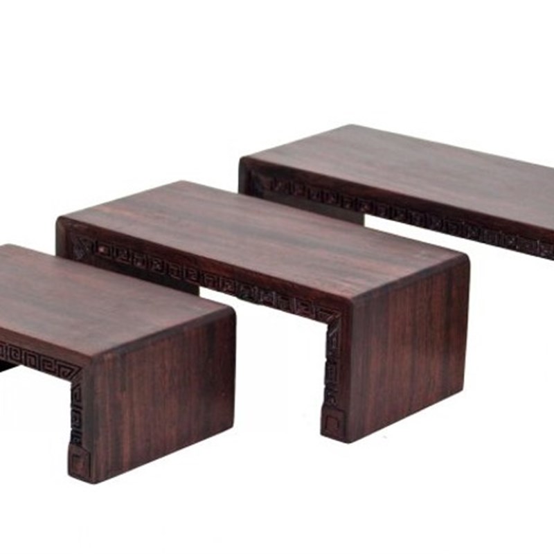 实木长方形摆件回纹底座黑梓木花梨木佛像工艺品石头茶壶简约托架