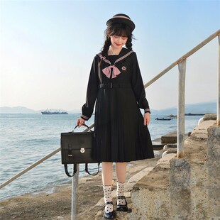 樱花家族jk制服连衣裙【山谷百合】灰粉优雅百褶裙中长款长袖套装