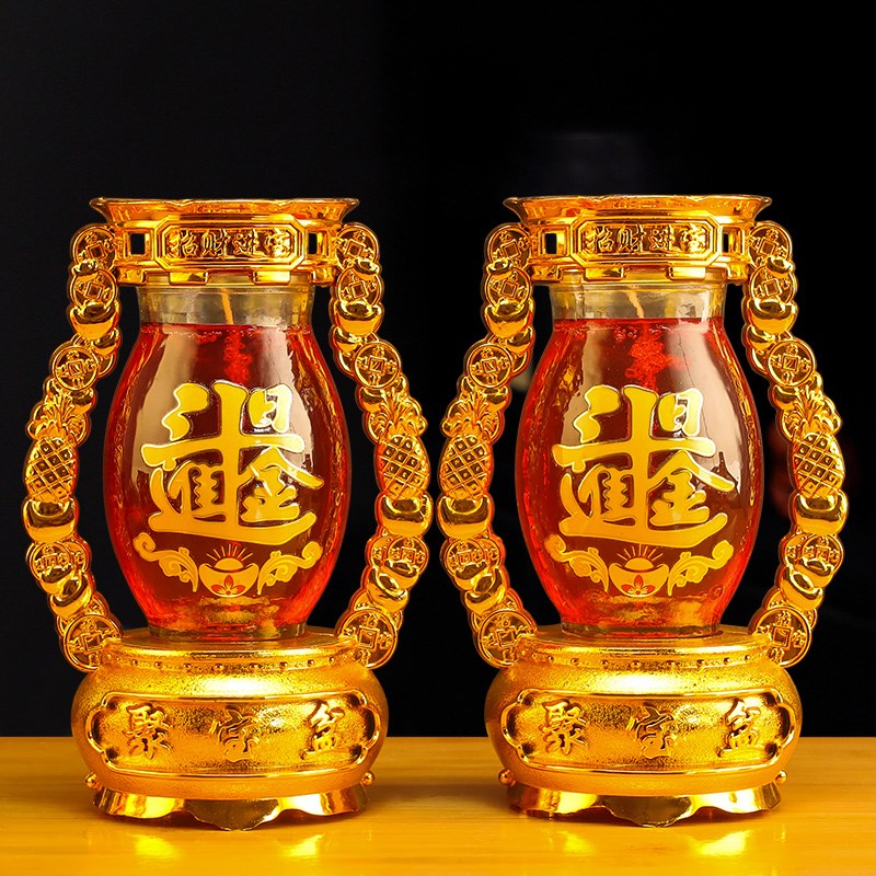 缘源天天发水晶蜡烛家用无烟玻璃杯3天红蜡烛财神灯过年节庆点灯