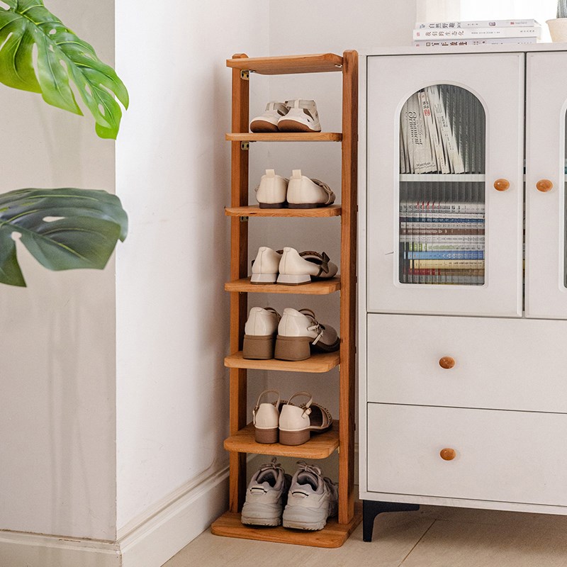 岩璞实木鞋架家用门口入户多层小窄收纳架玄关小户型简约开放鞋柜