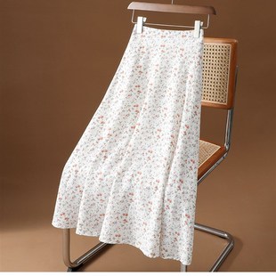 碎花半身裙女士春秋大码中长款雪纺a字裙胖m松紧高腰大摆显瘦长裙
