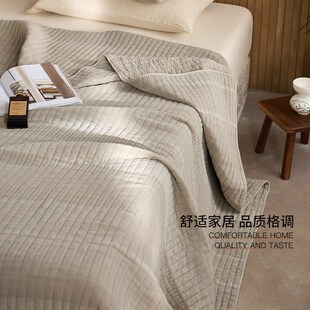 如奕韩式砂洗纯棉纱布床盖三件套全棉亲肤高级感不跑床的绗缝床单