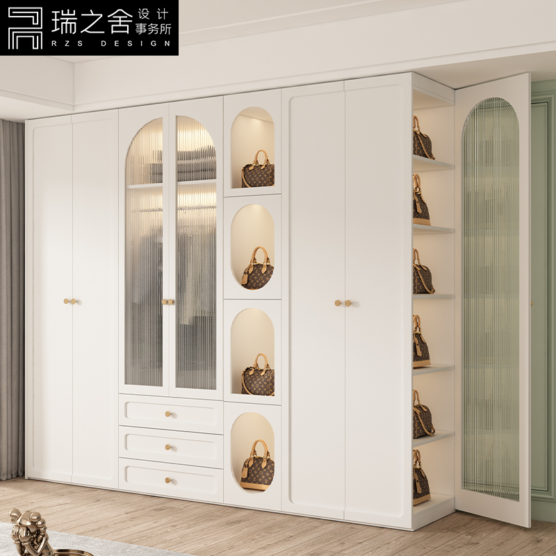 美式实木衣柜梳妆台一体储物柜家用卧室轻奢奶油风平开门衣橱定制