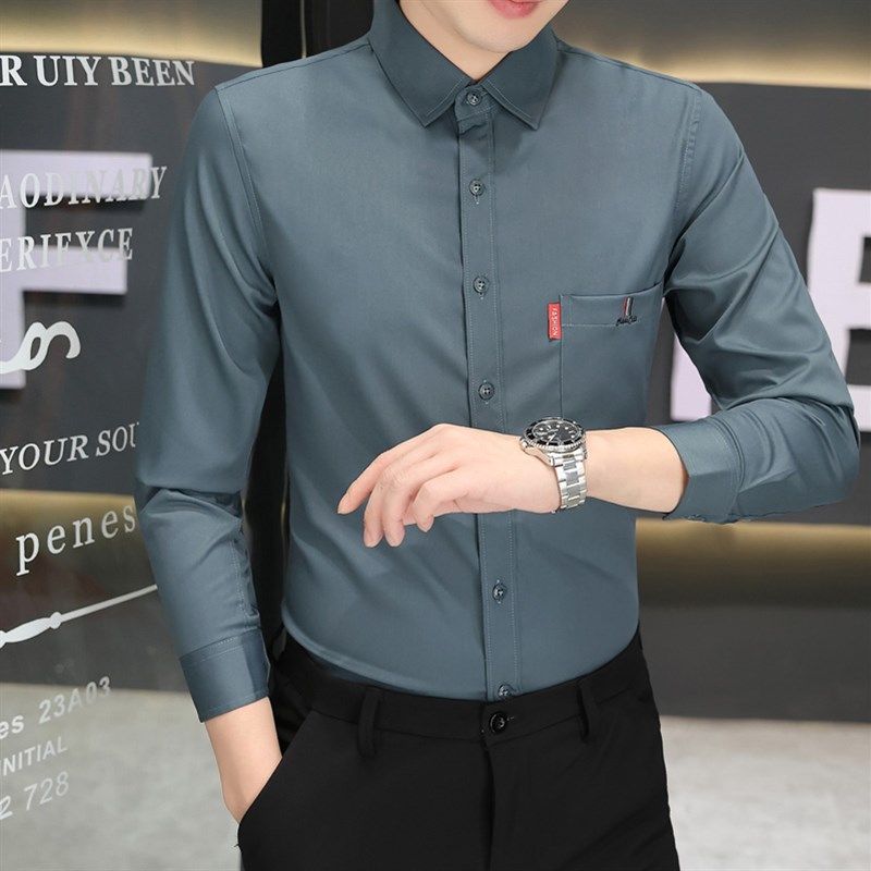 春秋季男士长袖衬衫商务成熟中年大口袋衬衣宽松有弹力爸爸装寸衫,男装,衬衫,淘宝优惠券,粉丝福利购,淘宝优惠卷