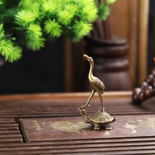 纯铜龟鹤仙鹤摆件龟鹤延年长寿龟单鹤踩龟家居客厅装饰品祝寿礼品