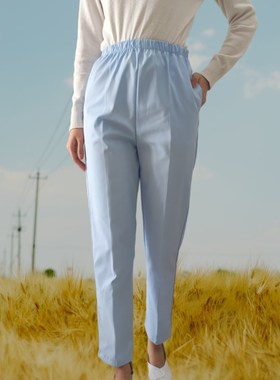 护士裤白色松紧腰女蓝色加大码医师白大褂护士服夏季薄款工作裤子