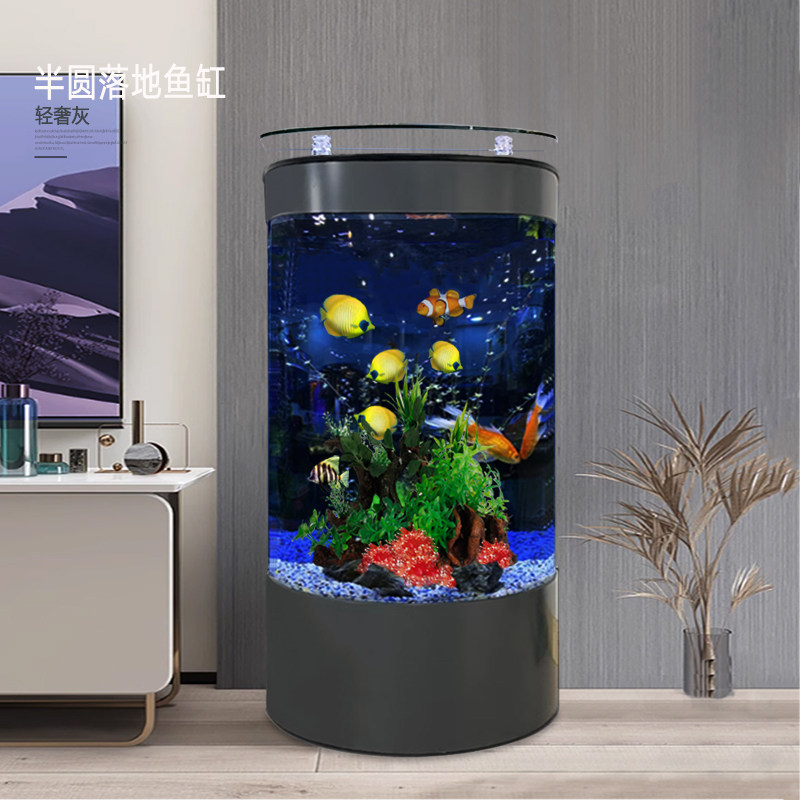 2023新款半圆鱼缸客厅生态自循环免换水电视柜旁落地中小型水族箱