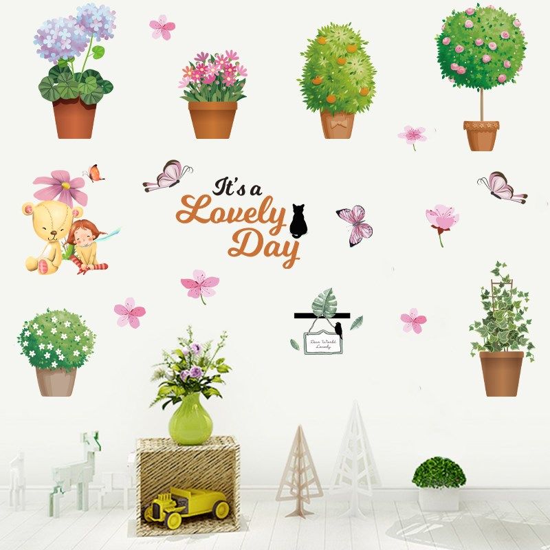 简约小清新植物花卉装饰墙贴创意温馨少女心卧室房间布置防水贴画,家居饰品,软装墙贴,淘宝优惠券,粉丝福利购,淘宝优惠卷