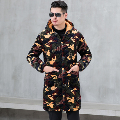 男款罩衣加厚保暖外穿加绒冬季中长版中老年人冬款棉衣爸爸工作服