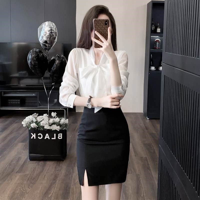 白色衬衫长袖秋装女衬衣酒店前台接待工作服气质高端礼仪职业套装