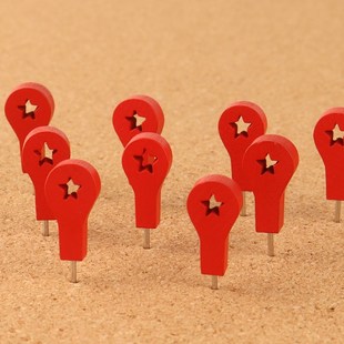 红色立体地标图钉地图标记软木板毛毡照片墙木质装饰钉35枚一盒