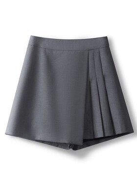 高腰灰色西装短裤裙女夏秋2024新款百褶裙阔腿a字短裙显瘦半身裙