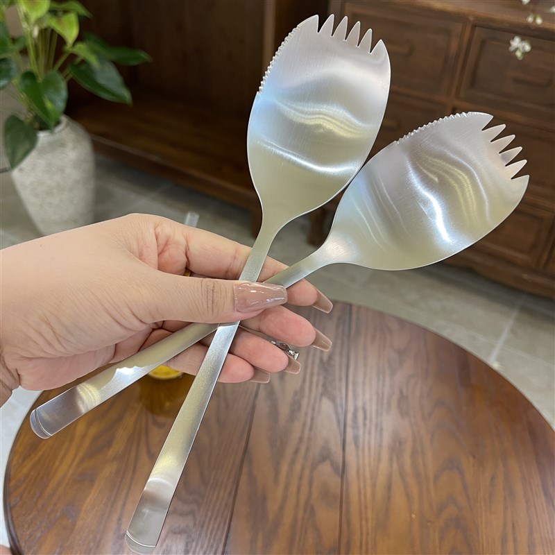 304不锈钢公勺分餐勺叉勺一体公用勺子酒店分菜勺分鱼勺锯齿勺子