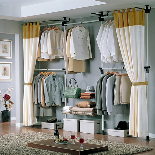 顶天立地简易衣柜开放式布衣柜钢架置物架衣帽架挂衣柜铁艺衣帽间