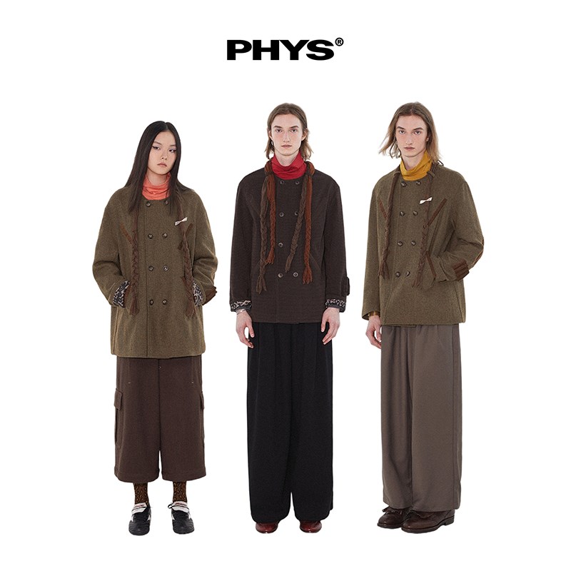 物理少年闲居散人复古优雅麻花绑带双排扣设计无领西装