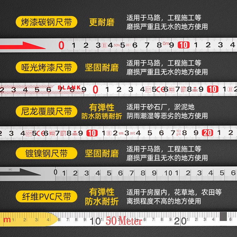 胜达皮尺50米钢卷尺100米长尺50m建筑工程测量手提尺30米大卷尺