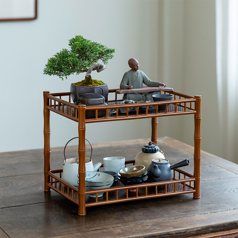 艳库/茶具收纳架双层茶壶架功夫茶具展示架茶杯沥水架桌面置物架