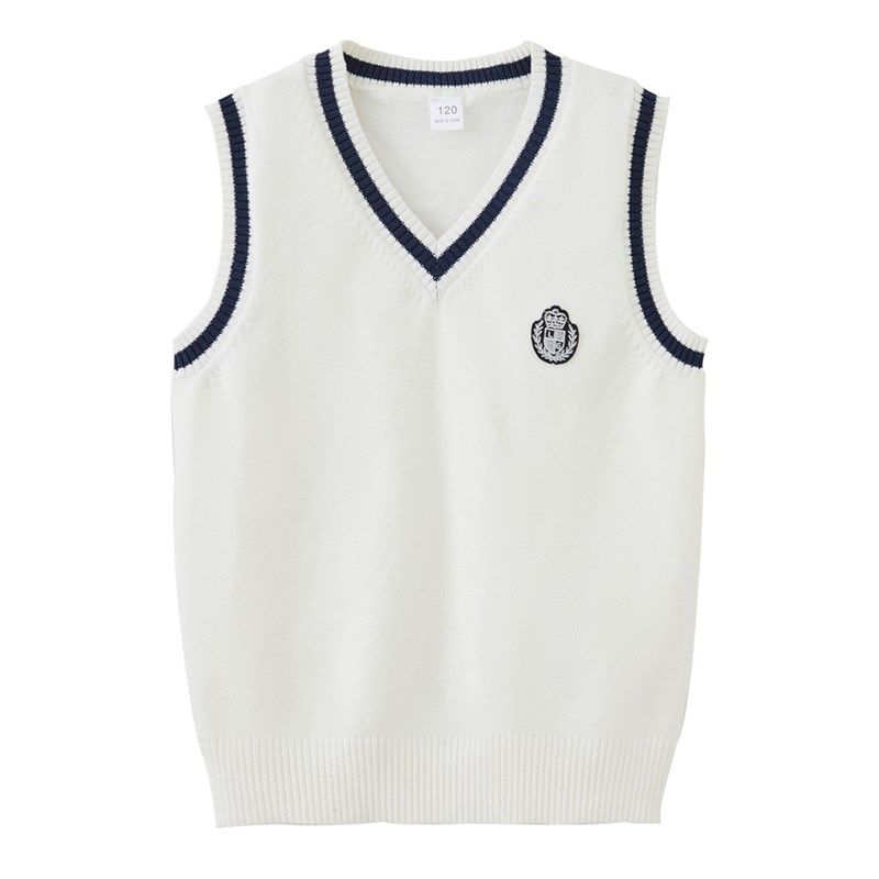 小学生针织背心V领马甲春秋季校服学院风白色藏青百搭男女童马甲5