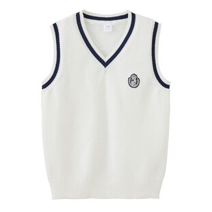 小学生针织背心V领马甲春秋季校服学院风白色藏青百搭男女童马甲5