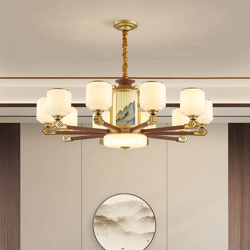 新中式新款客吊厅灯禅意123珐书空琅彩卧室房别墅楼中楼中挑高吊