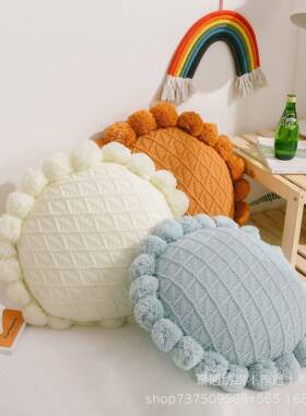 创意球球针针织抱枕蒲团织靠北毛线沙发垫靠垫立体镂欧ZJT空圆形