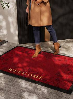 滑高M刺绣-竹进端别墅大宅红色地垫入户门垫耐脏厚加大门户外防垫