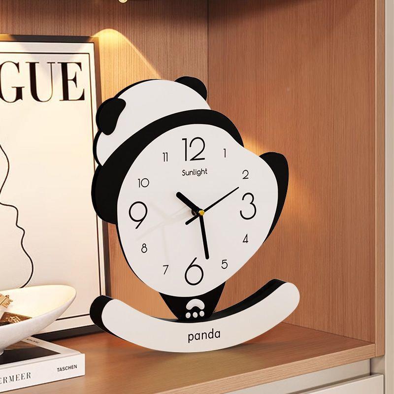 E4C熊猫花花台式座摆钟钟表厅桌面wrnTA6ta摆钟创意摆房放式餐客