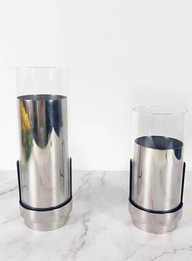 钢现简约5899不锈圆筒玻璃软插花花艺桌面花瓶摆件样板房售楼处代