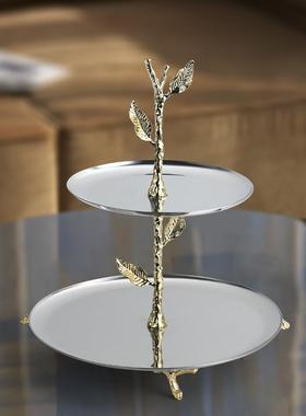 轻奢高档不致锈用钢高级感双层水果盘GS7082干高颜值客厅茶几家果